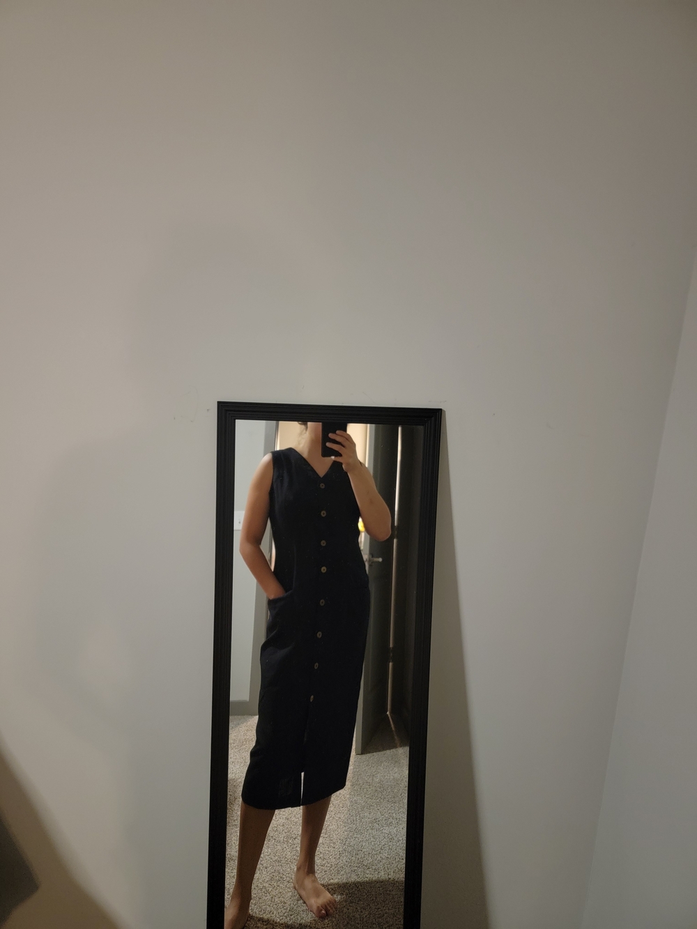Hunt Club Black Sleeveless Button-Front Midi Dress